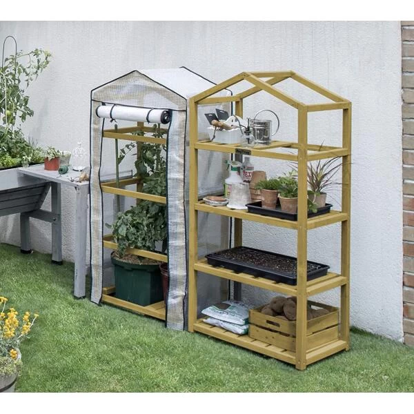 Vegtrug Kweekkas Met Houten Frame - 4 Rekken - Afbeelding 4